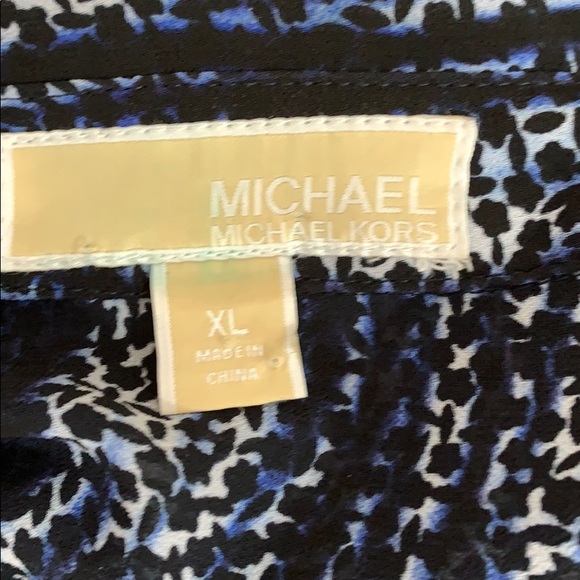 Michael Kors Animal Print Button Down Navy and White Blouse - Picture 10 of 11